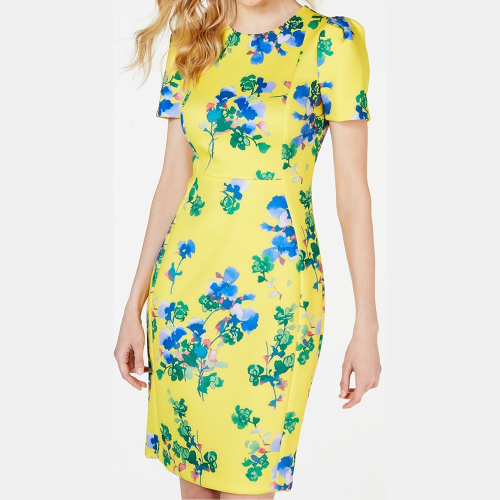 CALVIN KLEIN Woman Floral Yellow Sheath Dress